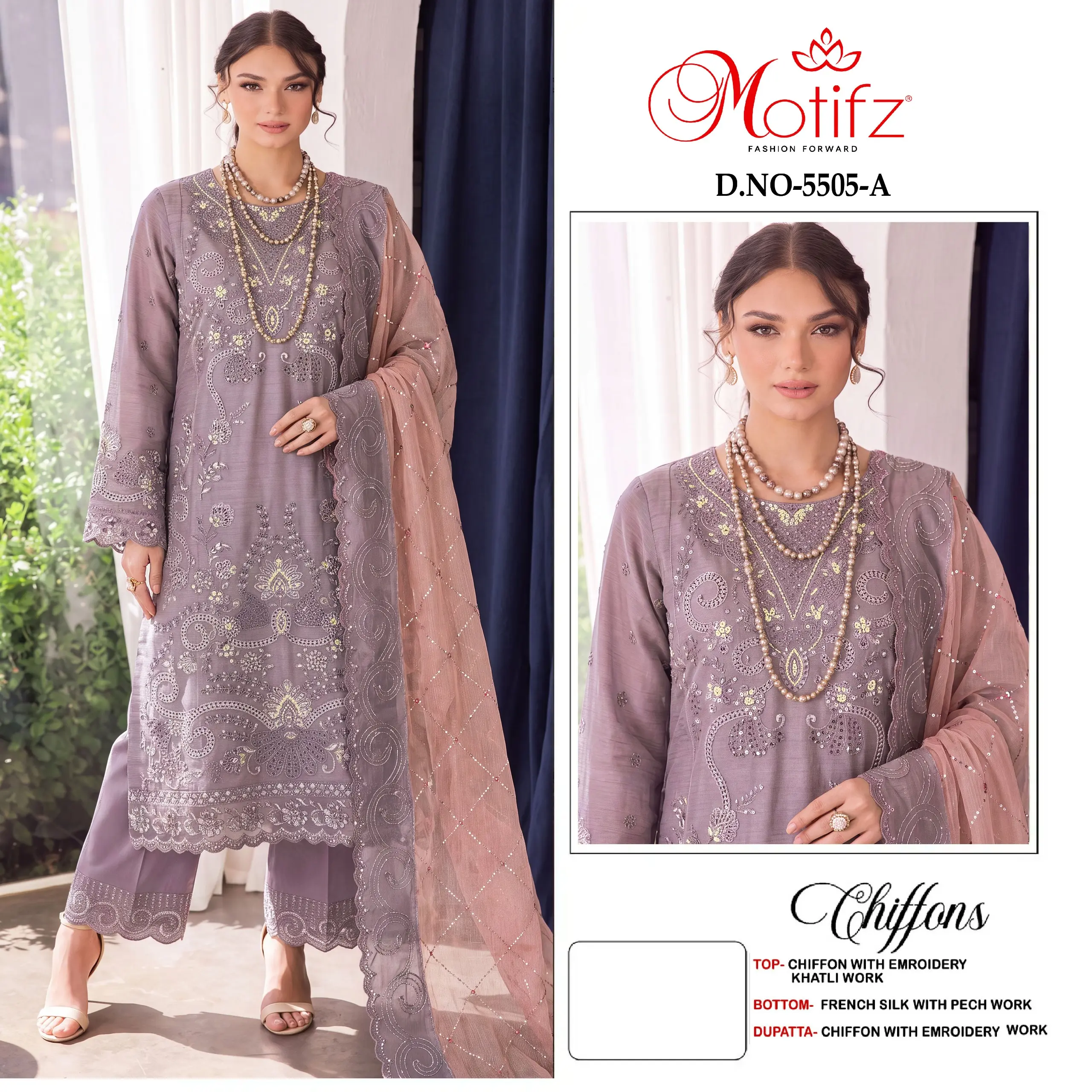 Design 5505 Chiffon Embroidered Suits WITH OPEN IMAGES