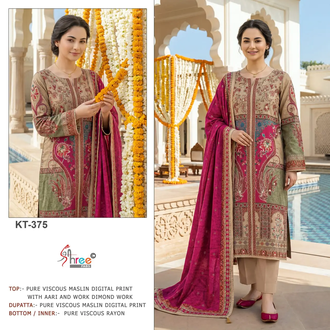 Shree Fabs KT-375 Viscose Maslin Digital Print Suits