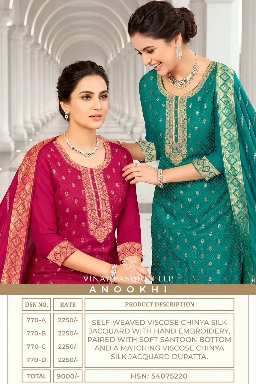 Vinay Kuleesh Anookhi Chinya Silk Jacquard Unstitched Suits