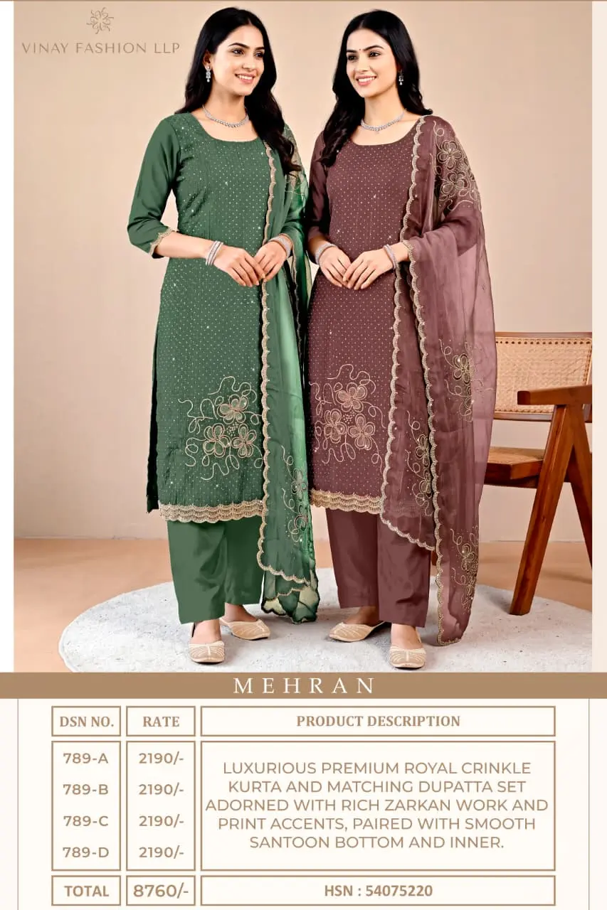 Vinay Kuleesh Mehran Royal Crinkle Unstitched Suits