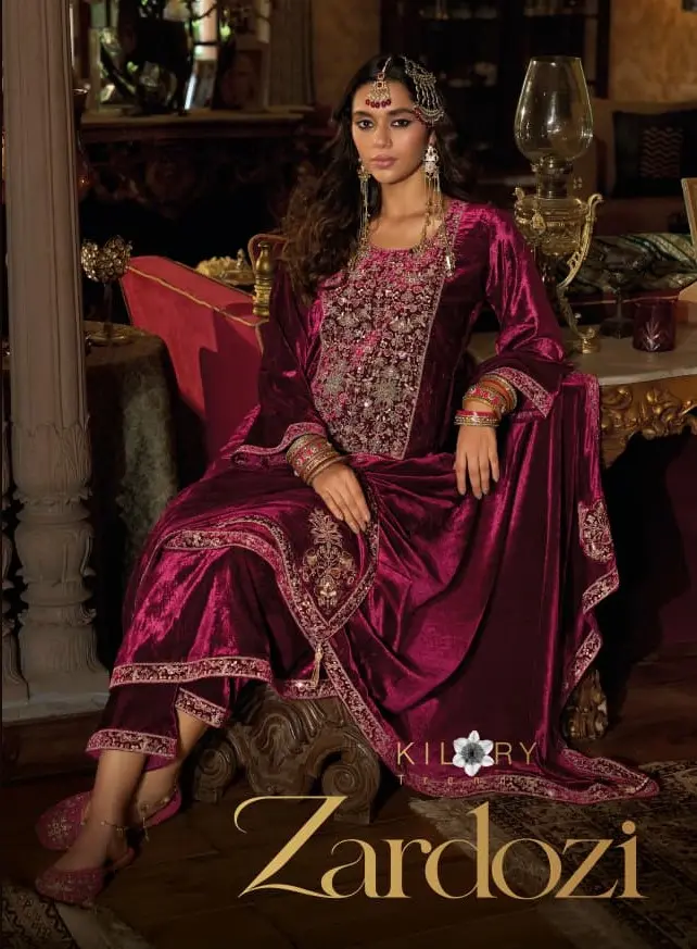 Kilory Trends Zardozi Velvet Unstitched Suits