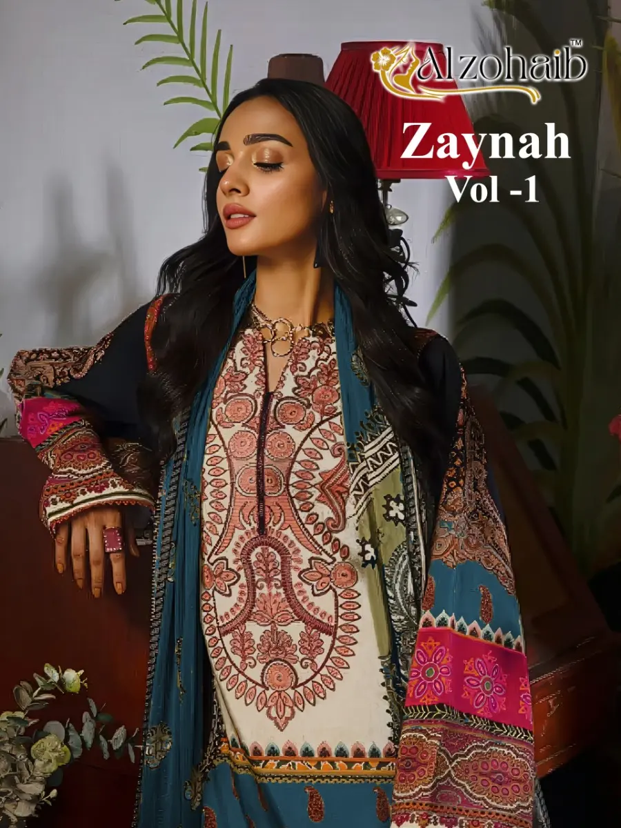 ALZOHAIB ZAYNAH VOL 1 COTTON DUPATTA WITH OPEN IMAGES