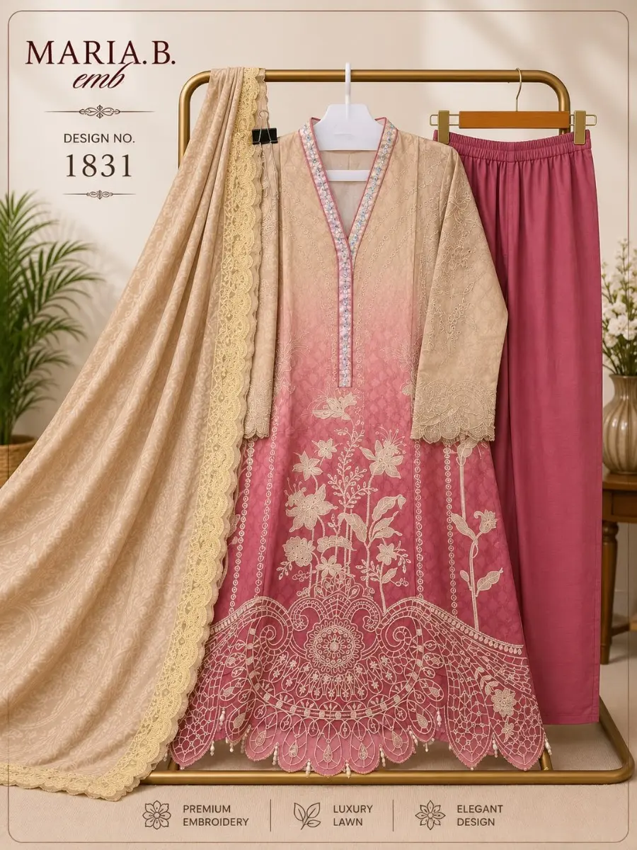DEEPSY SUITS MARIA B EMBROIDERED DNO 1831 READYMADE CHIFFON DUPATTA WITH OPEN IMAGES