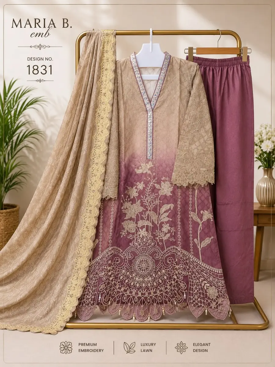 DEEPSY SUITS MARIA B EMBROIDERED DNO 1831 READYMADE COTTON DUPATTA WITH OPEN IMAGES