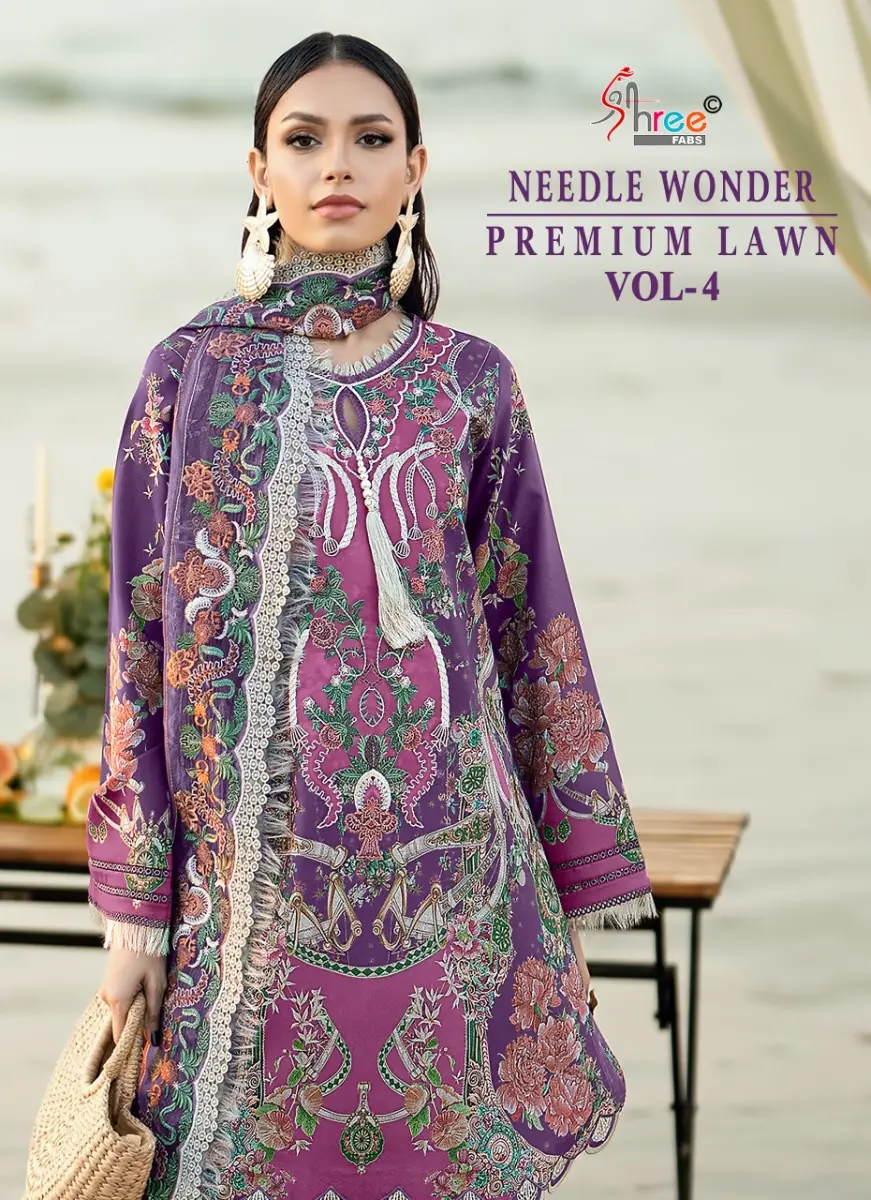 SHREE FABS NEEDLE WONDER PREMIUM LAWN VOL 4 COTTON DUPATTA WITH OPEN IMAGES