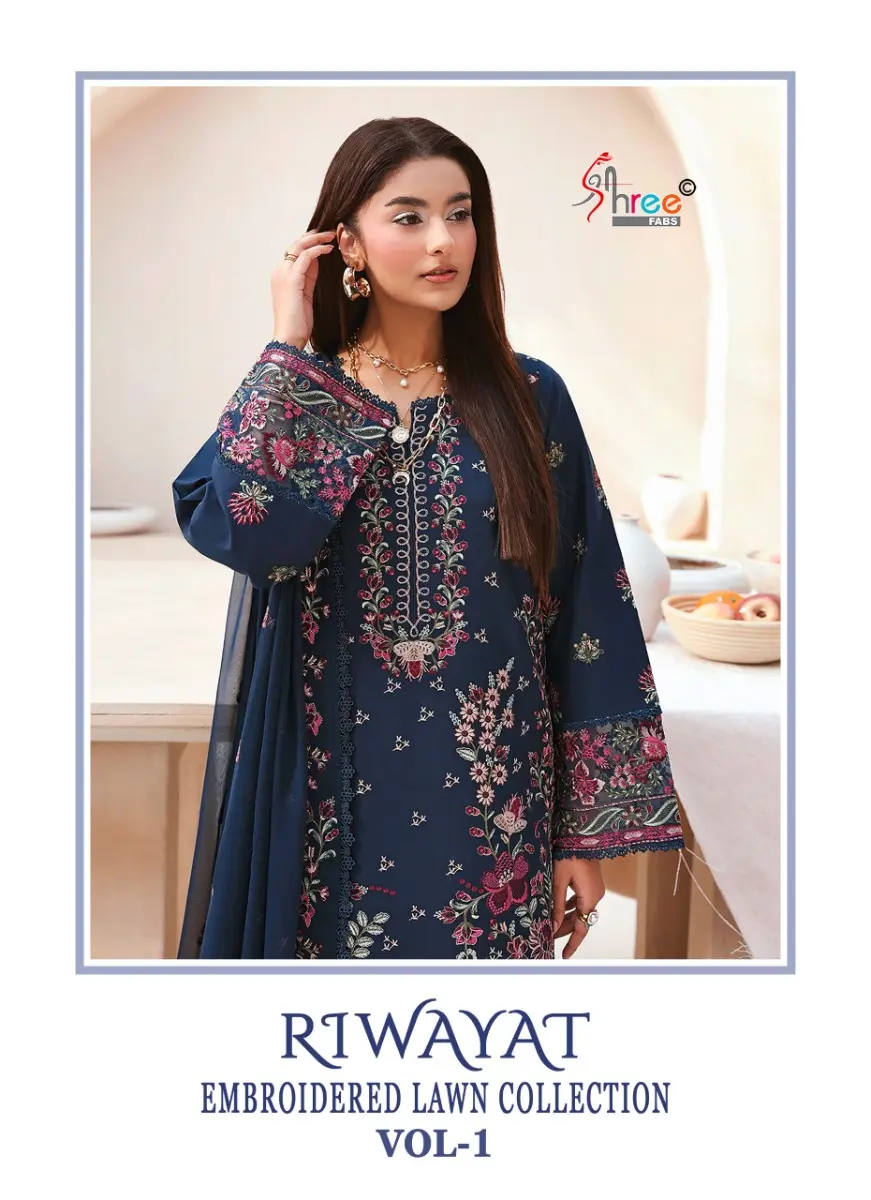 SHREE FABS RIWAYAT EMBROIDERED LAWN COLLECTION VOL 1 KOTACHECKS DUPATTA