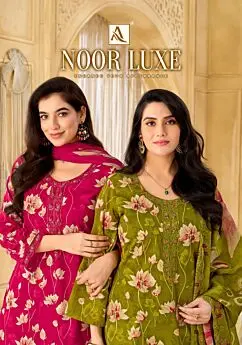 Alok Suit Noor Luxe: Catalogue photo 1 showing clothing in green, pink.