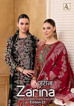 Alok Suit Zarina 21 cover showing black and red embroidered viscose rayon suit designs