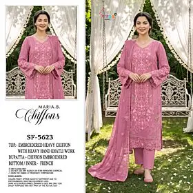 Shree Fabs SF 5623 pink embroidered chiffon suit with hand khatli work