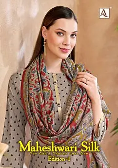 Alok Suit Maheshwari Silk Edition 1 catalogue cover with discharge print suit and printed dupatta