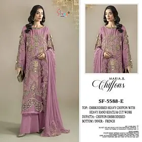 Shree Fabs SF 5588-E lilac embroidered chiffon suit with coordinating dupatta, model views