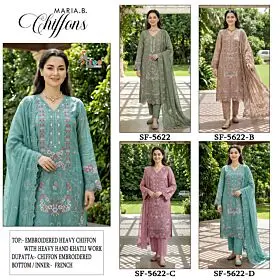 Shree Fabs SF-5622 four-design embroidered chiffon suit collage