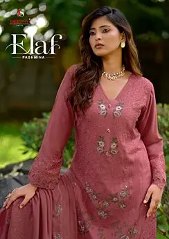 Deepsy Elaf Pashmina branded cover with rose embroidered suit