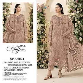 Shree Fabs SF-5638-I beige embroidered chiffon suit model views