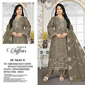 Shree Fabs SF-5643-E olive embroidered chiffon suit model views