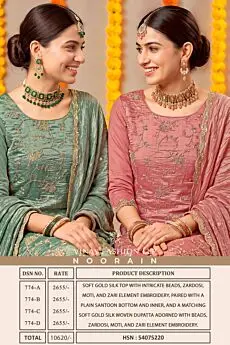 Vinay Fashion LLP Noorain cover with green and rose suits and design details