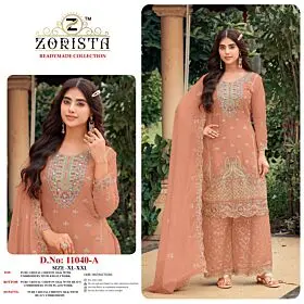 Zorista ready-made design 11040-A peach Crystal Chiffon Silk palazzo suit