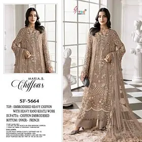 Shree Fabs SF-5664 beige embroidered chiffon suit and dupatta