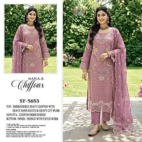 Shree Fabs SF-5653 mauve embroidered chiffon suit model photo