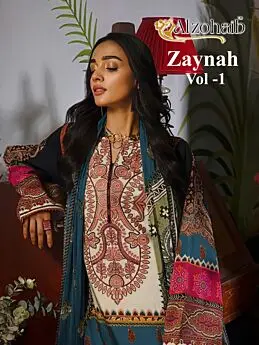 ALZOHAIB ZAYNAH VOL 1 COTTON DUPATTA WITH OPEN IMAGES