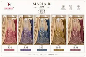 DEEPSY SUITS MARIA B EMBROIDERED DNO 1831 READYMADE CHIFFON DUPATTA WITH OPEN IMAGES