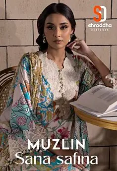 SHRADDHA DESIGNER MUZLIN SANA SAFINAZ chiffon dupatta with open images