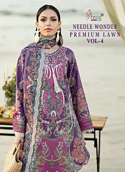 SHREE FABS NEEDLE WONDER PREMIUM LAWN VOL 4 COTTON DUPATTA WITH OPEN IMAGES