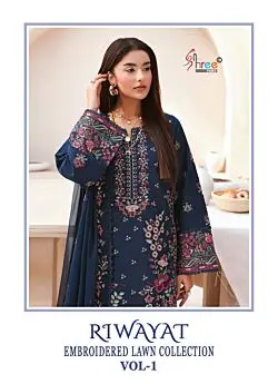 SHREE FABS RIWAYAT EMBROIDERED LAWN COLLECTION VOL 1 KOTACHECKS DUPATTA