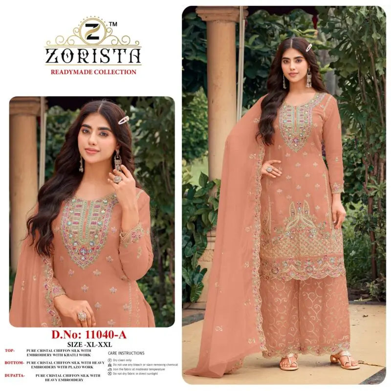 Zorista D No 11040 Crystal Chiffon Silk Readymade Palazzo Suits