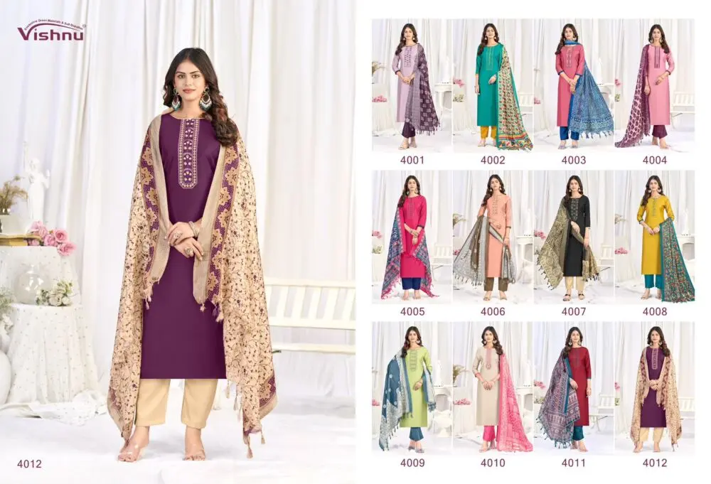 Vishnu Evanka Vol 16 catalogue collage showing designs 4001 to 4012