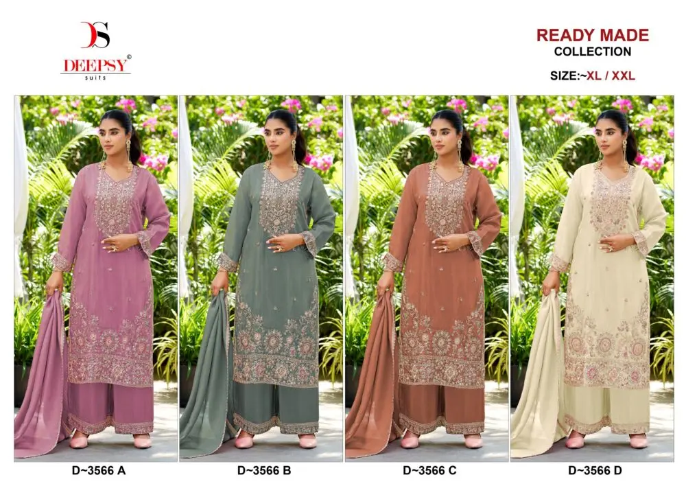 Deepsy D-3566 ready-made collage showing mauve, sage green, terracotta and pale yellow suits