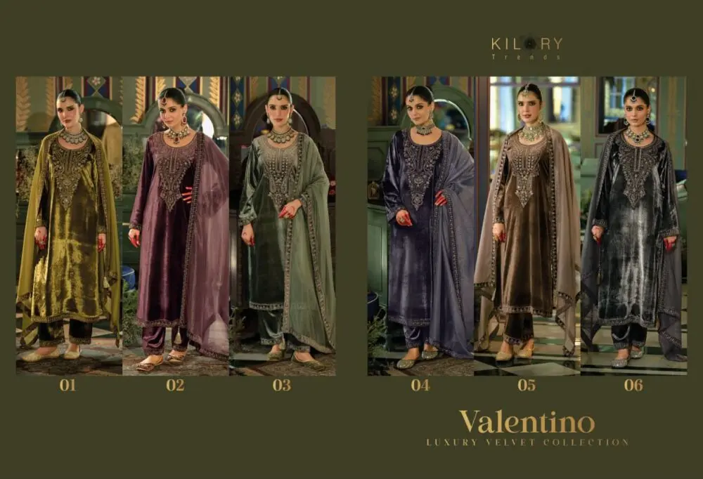 Kilory Trends Valentino six-design velvet suit collage, designs 01 to 06