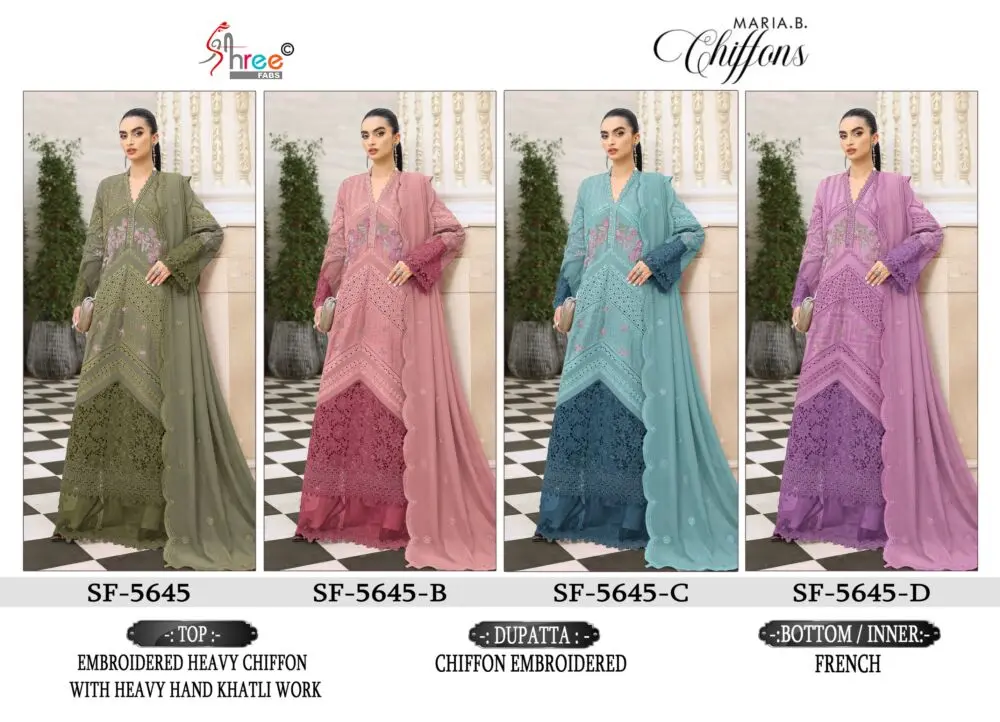 Shree Fabs SF-5645 collage of four hand khatli chiffon suit colours