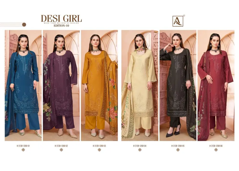 Alok Suit Desi Girl Edition 10 collage showing all six suit designs 01 to 06