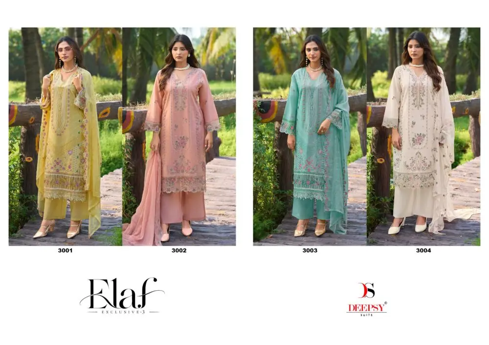 Deepsy Suits Elaf Exclusive 3 collage of four designs 3001 to 3004