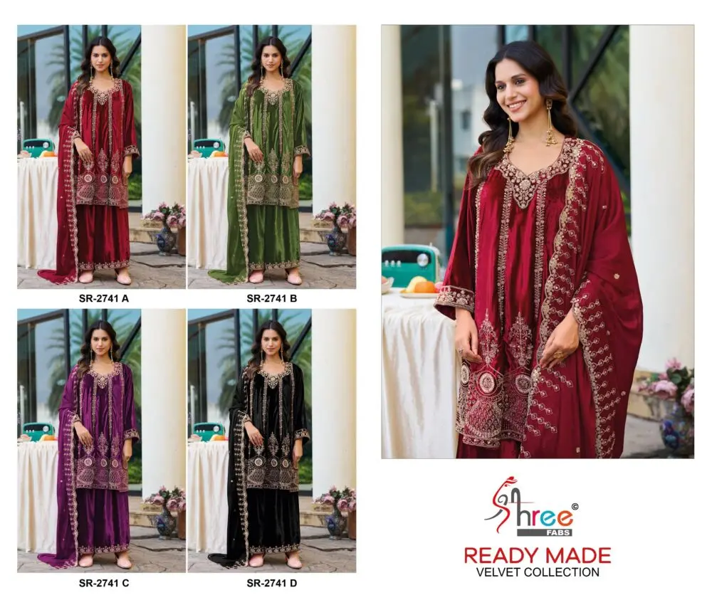 Shree Fabs SR-2741 A-D ready-made velvet collection collage in four colours