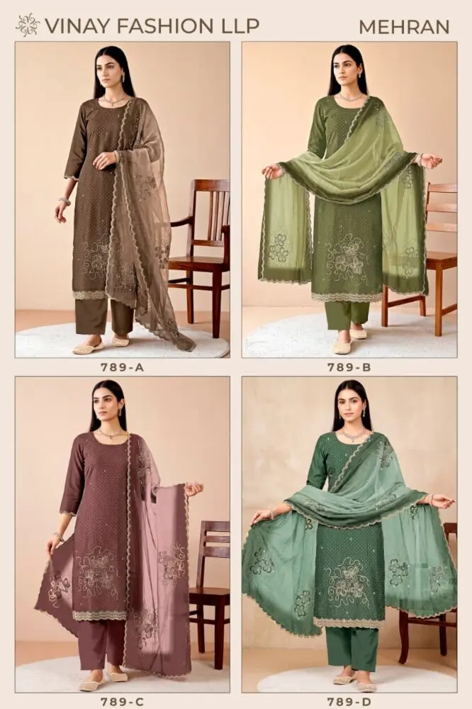 Mehran catalogue sheet showing all four suit designs 789-A to 789-D
