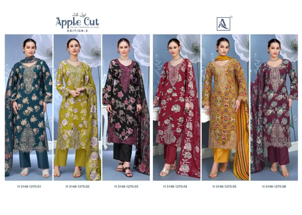 Alok Suit Apple Cut Edition 5 six-design catalogue collage