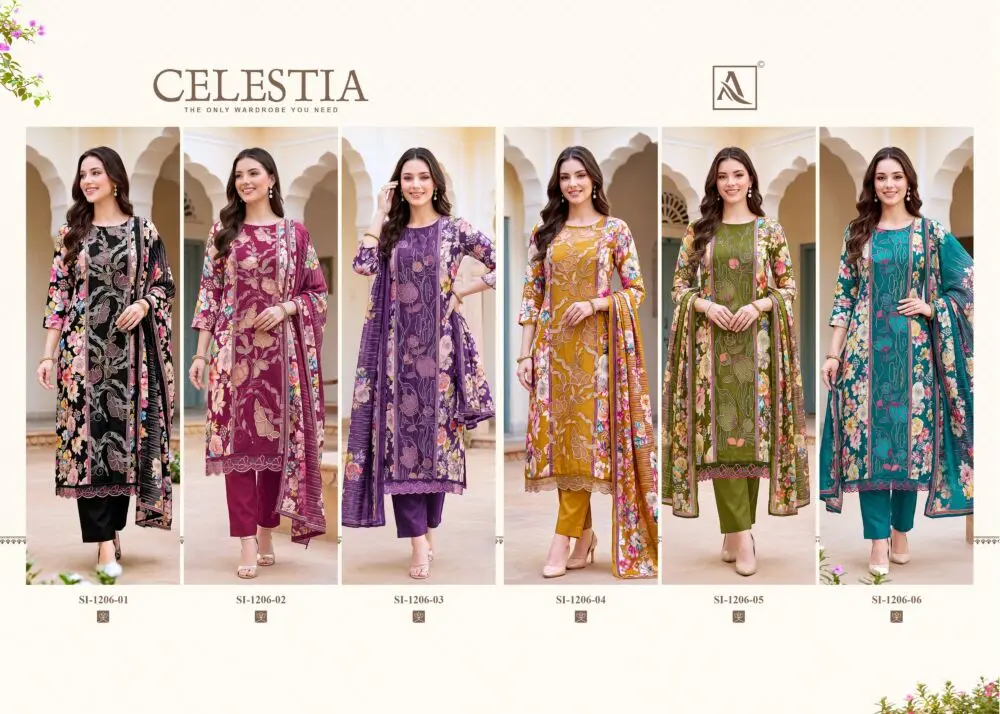 Alok Suit Celestia six-design catalogue collage