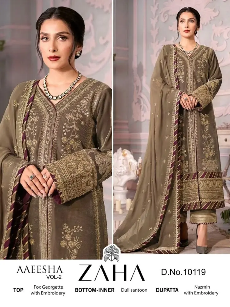 ZAHA AAEESHA vol 2 Buy Embroidered Georgette Pakistani Suit Online