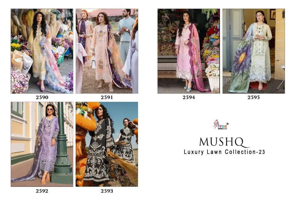 SHREE FABS MUSHQ LUXURY LAWN COLLECTION 2023 Chiffon Dupatta with open images