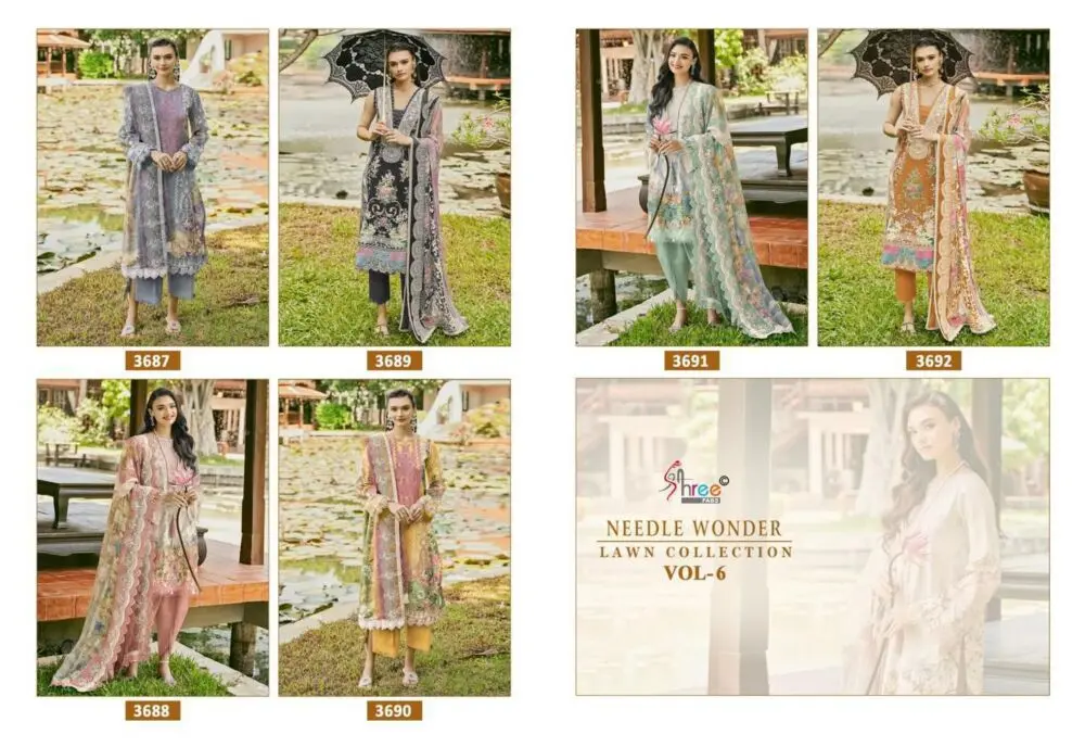 SHREE FABS NEEDLE WONDER LAWN COLLECTION VOL 6 Chiffon Dupatta with open images
