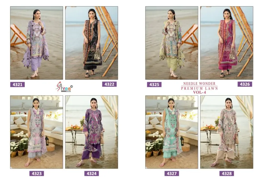 SHREE FABS NEEDLE WONDER PREMIUM LAWN VOL 4 COTTON DUPATTA WITH OPEN IMAGES