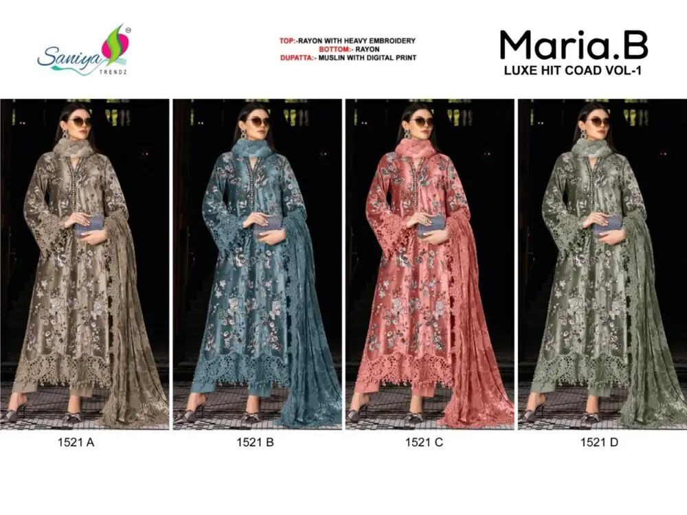 SANIYA TRENDZ MARIA B LUXE HIT COAD VOL 1 DNO 1521 ABCD WITH OPEN IMAGES