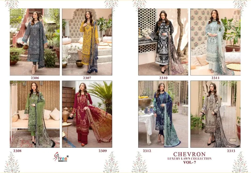 Shree Fabs Chevron Luxury Lawn Collection Vol 7 Cotton Dupatta with Open Images