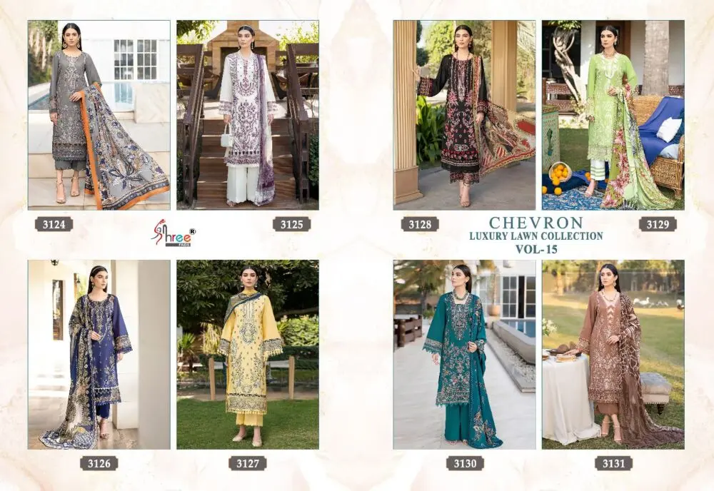 SHREE FABS CHEVRON LUXURY LAWN COLLECTION VOL 15 Cotton Dupatta with open images