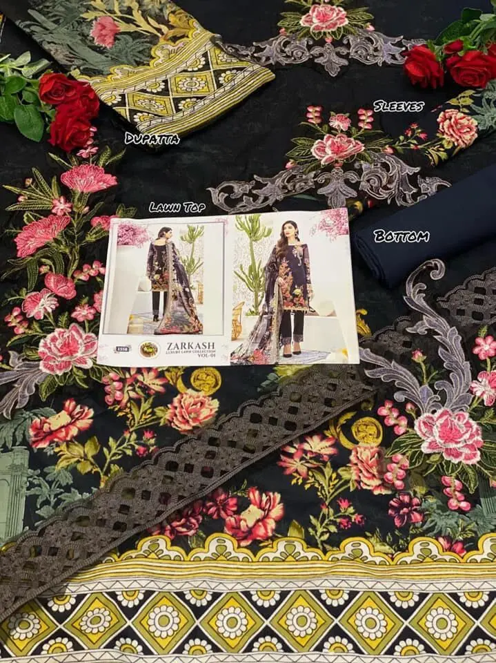 Zarkash Luxury Lawn Collection Vol 1 NX Chiffon Dupatta with Open Image