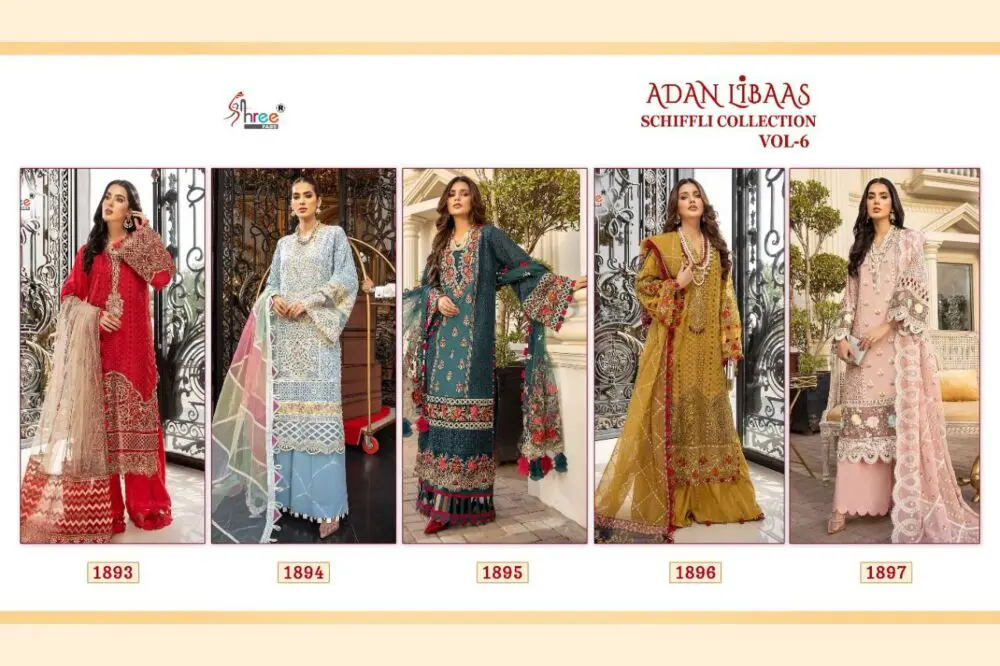 Shree Fabs Adan Libaas Schiffli Collection Vol 6 with Open Image