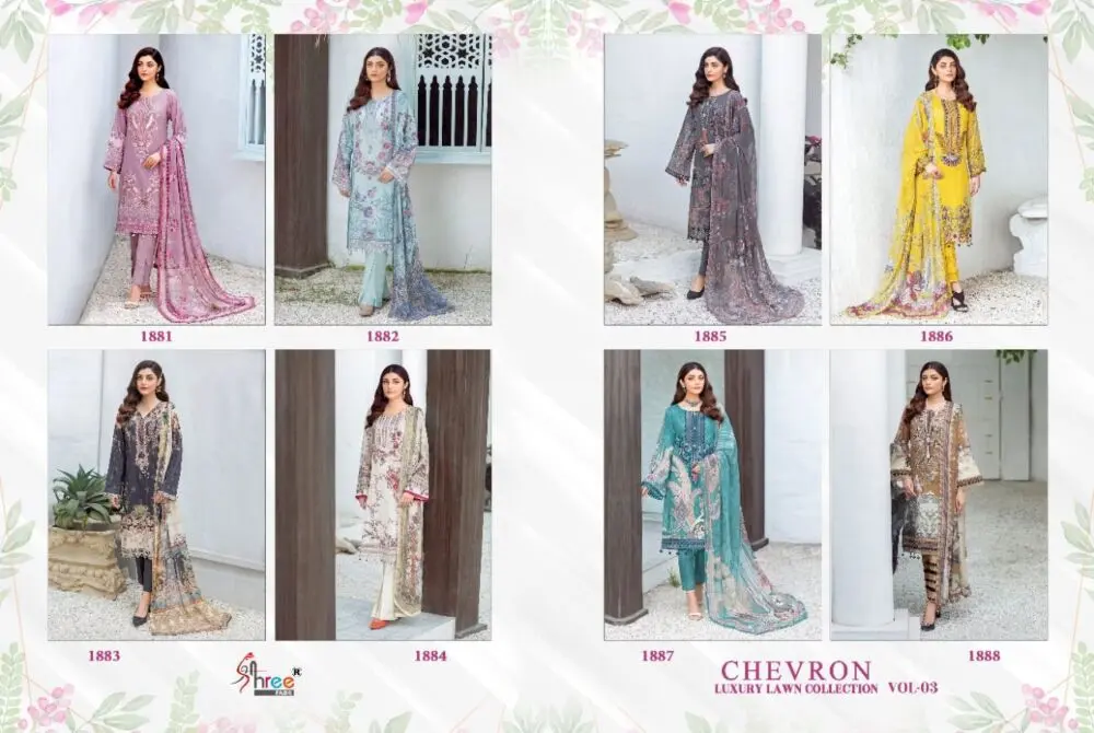 Shree Fabs Chevron Luxury Lawn Collection Vol 3 Cotton Dupatta with Open Image