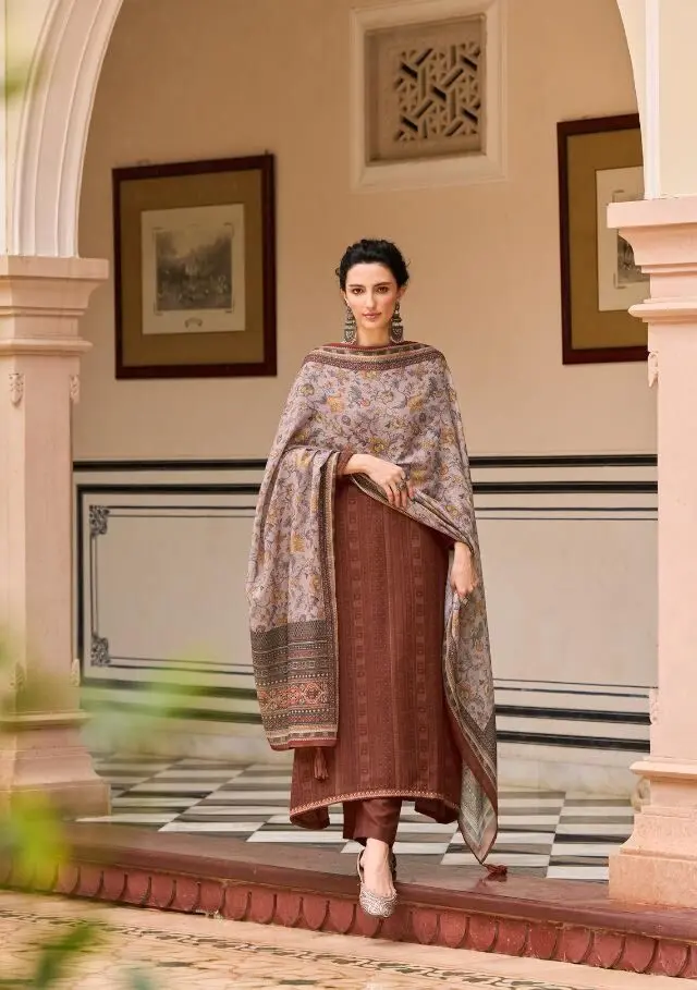 Pure Pashmina Winter Dress Material For Ladies Winter Ladies Dress With Fancy Work Wholesale Pashmina Suit Supplier Solanki Textiles